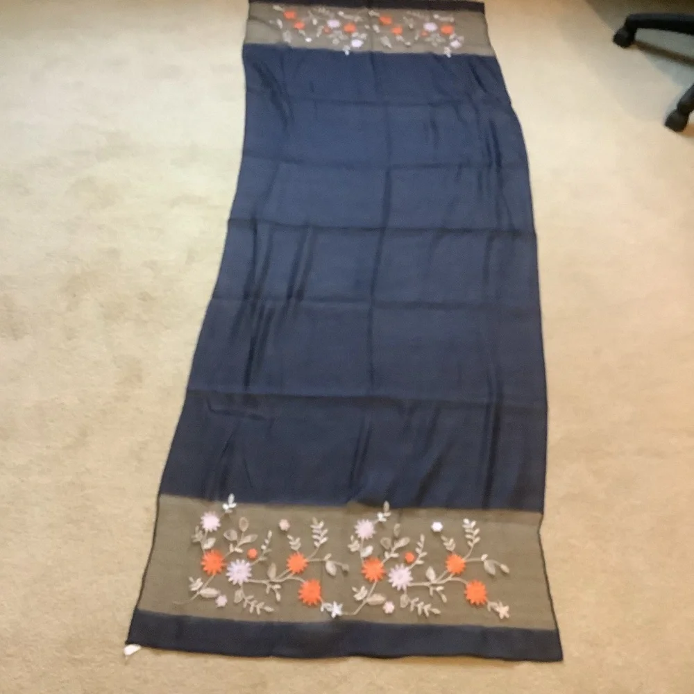 New Thai Silk Floral Embroidered Sheer Scarf